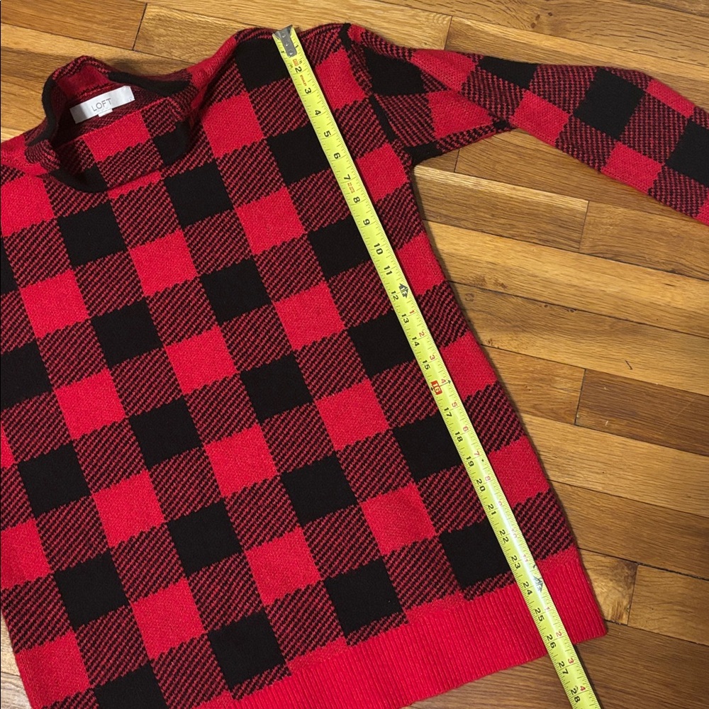 LOFT Red and Black Buffalo Plaid Turtleneck Sweater Top - Picture 7 of 8